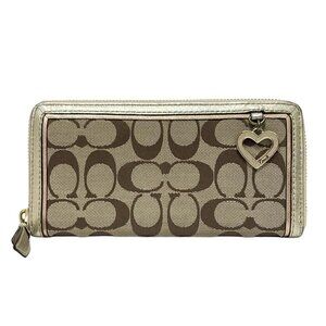 COACH Signature - Khaki Silver Rose Gold Jacquard Leather Long Wallet